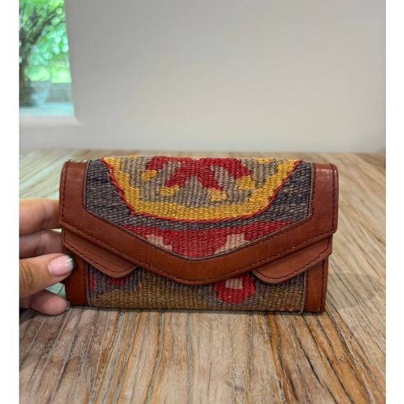 Vintage Turkish Wool Kilim Leather Wallet - Picture 1 of 4